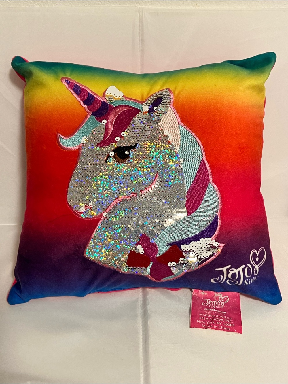 JoJo Siwa Rainbow Unicorn Sequin Accent Pillow - Multi colored H69